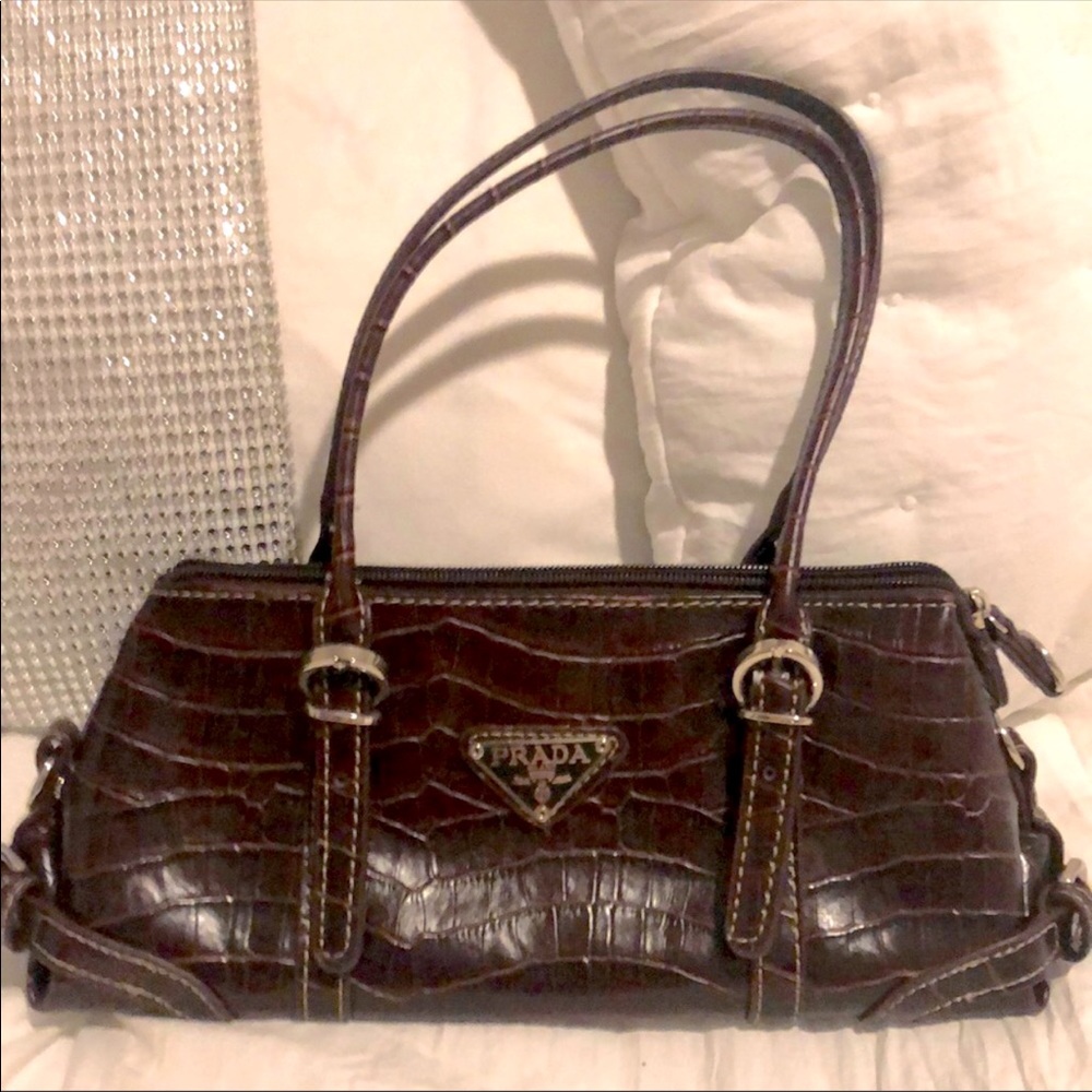 COPY - Brown faux snakeskin purse.